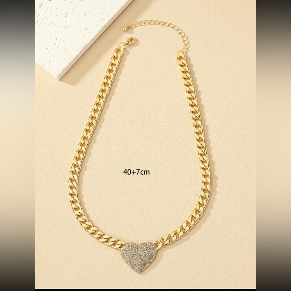 Rhinestone Heart Decor Chain Necklace - Picture 4 of 4
